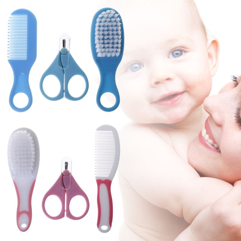 1 Set Baby Grooming Brush Comb Scissors Newborn Kids Nursing Care Nail Cutter Clippers Safe Portable Hair Head L4MC