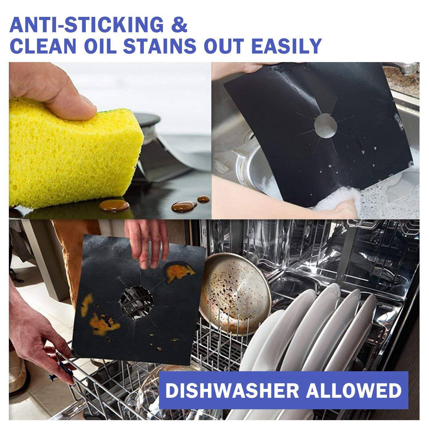 LICE Gas Stove Burner Liners - 0.3 Mm Thick Heavy Duty Ptfe Material, Non-Stick, Non-Toxic, Reversible And Reusable Stove Top