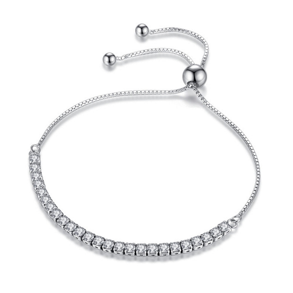 Zilveren Armband Dames Mode Luxe Zirconia Single-Rij Armband Retro Minimalistische Zilveren Sieraden 28Cm