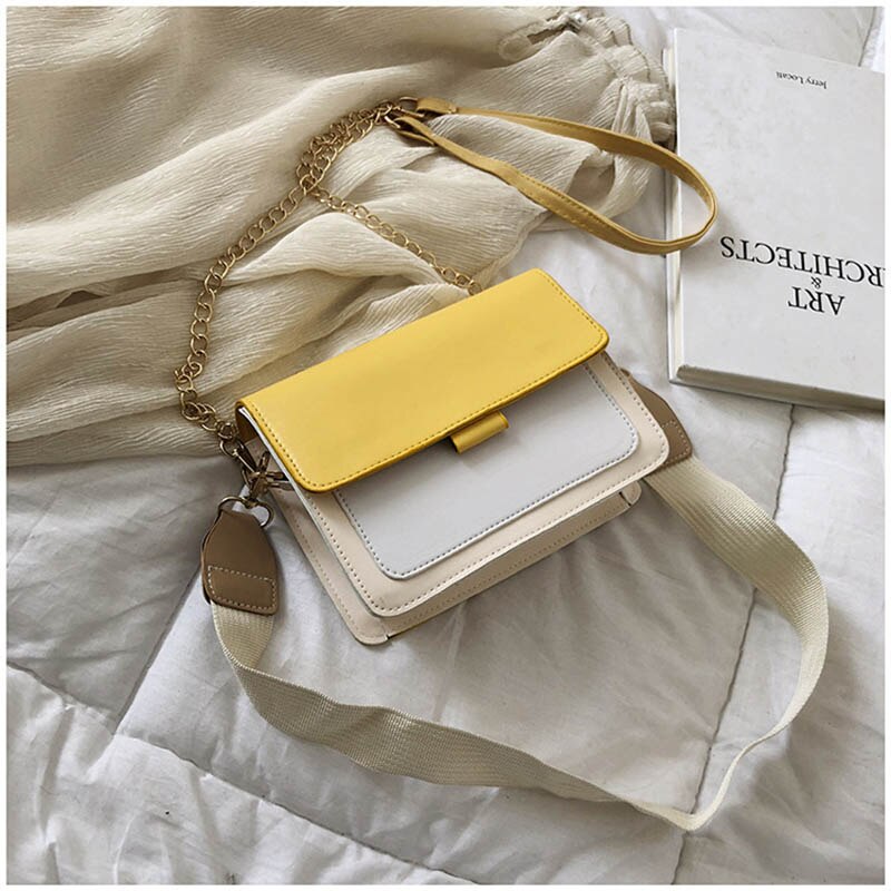 Smooza mini lederen crossbody tassen til kvinner groene keten schouder tas dame reizen portemonnees og håndveske: Gul