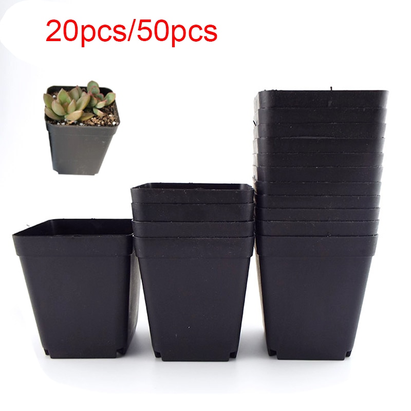 8*7*5 CM Plant Pot Plastic Flower Pots Small Square Pots for Succulent Plants Garden Decor Black