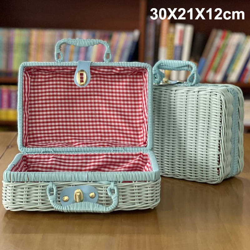 Étui de rangement tissé en rotin fait à la main, Vintage, Portable, étui de rangement tissé à la main, maquillage pique-nique voyage porte-bagages valise, boîte d'organisation d'articles divers: A32