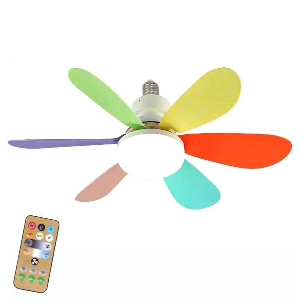 IRALAN-ventilador de techo moderno con luz, lámparas LED E27 con control remoto para habitación, sala de estar, dormitorio, cocina, uso doméstico: 350 W / Rojo