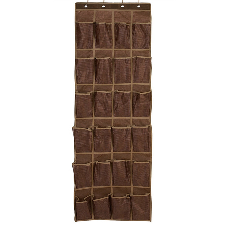 Hanging Shoe Organizer, Over The Door Shoe Organizer With 24 Mesh Large Pockets Door Shoe Rack For Hanging Door: Auburn