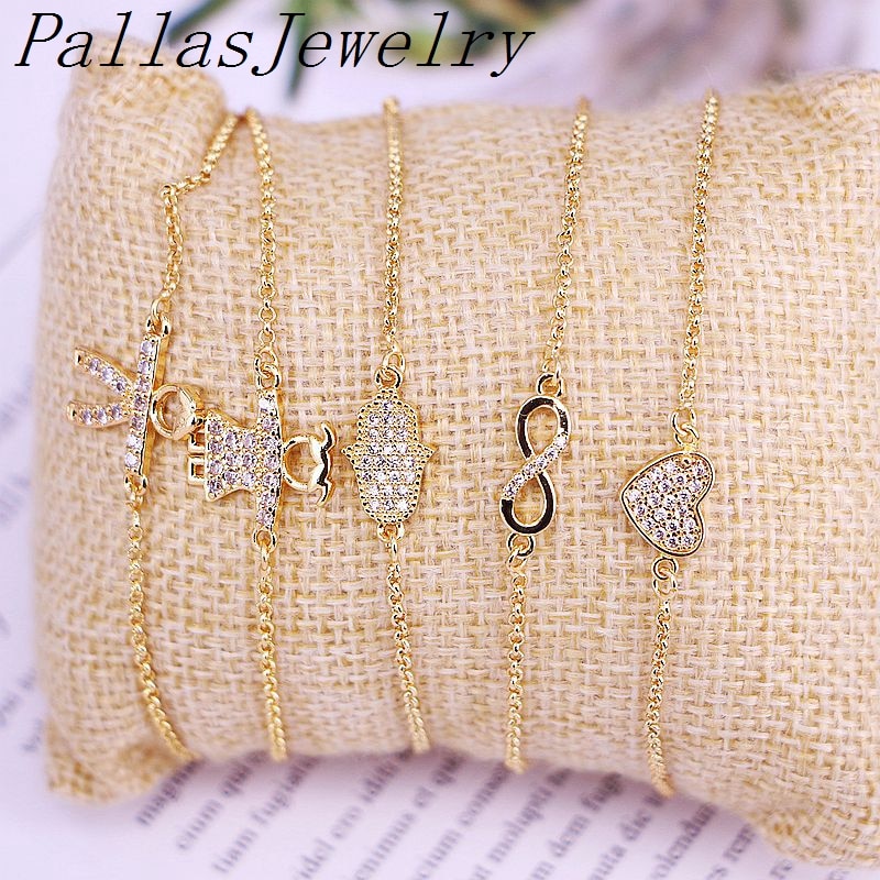 10 pièces Micro pavé cubique zircon Bracelets pour femme mélange Style Bracelet à breloques or couleur bijoux