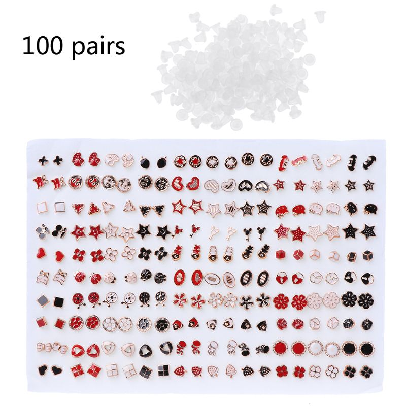 100 Pairs Assorted Styles Polymer Clay Hypoallergenic Stud Earrings Lot for Kids: set 1