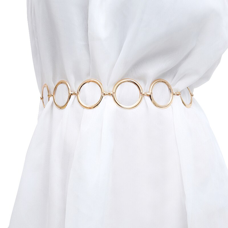 Metal Waist Chain Belt Women Dresses Waist Chain Ladies Gold Decoration Metal Big Ring Belt
