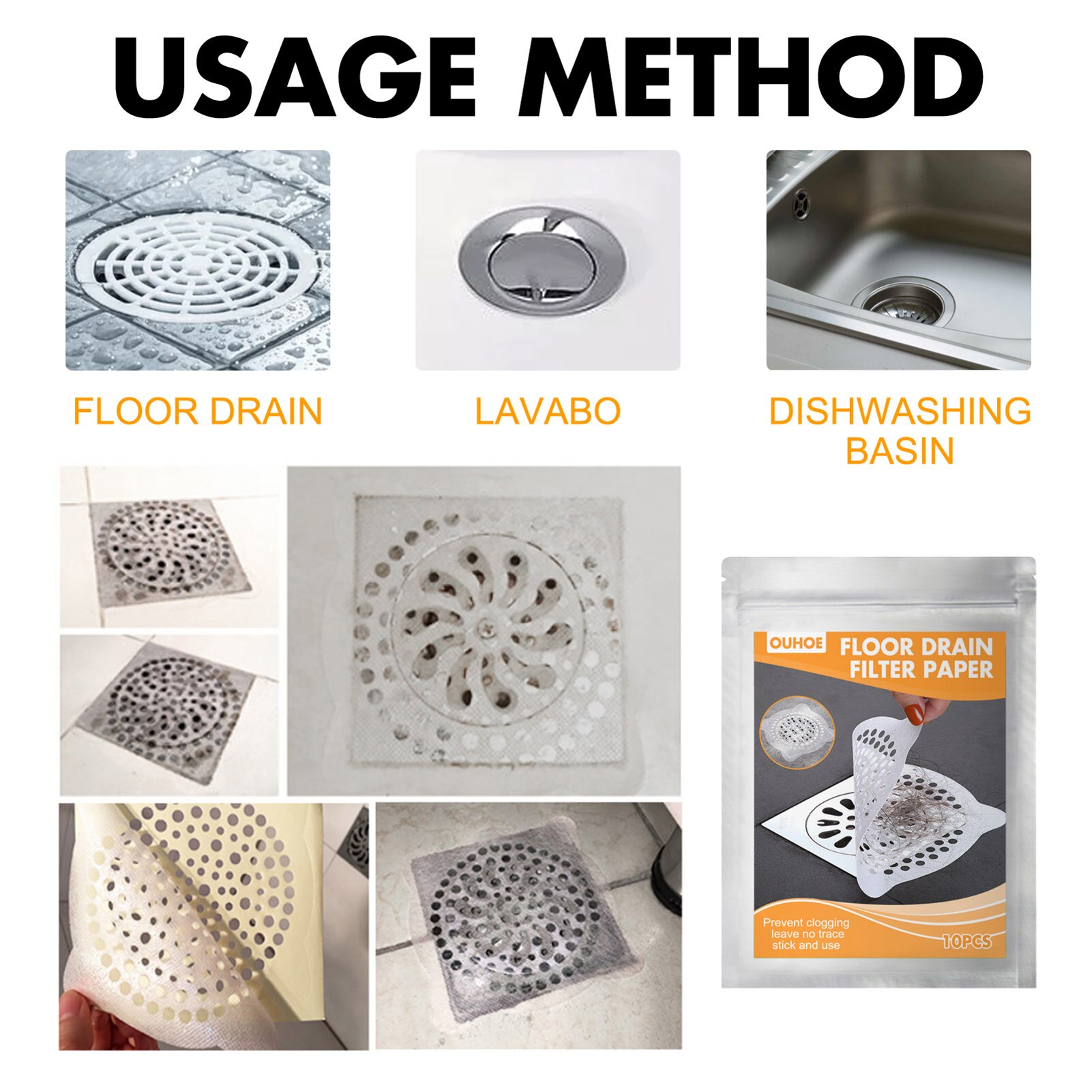 Rejilla desechable para drenaje de ducha, accesorio para el pelo, uso más higiénico y práctico, protección para alcantarillado, paquete de 10/50 unidades