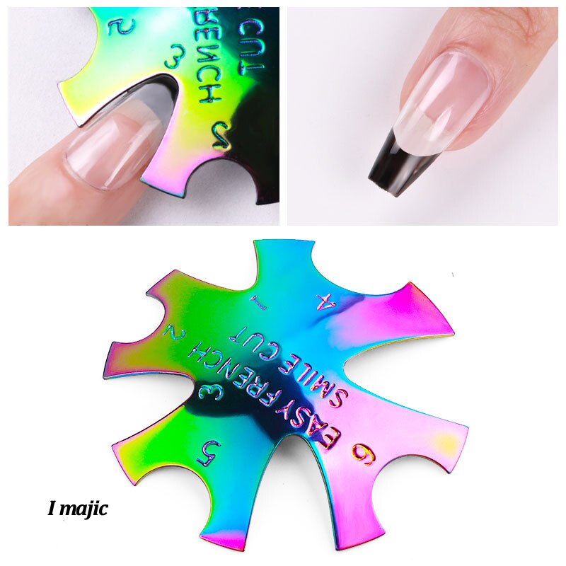 Pro 12 Style Easy French Smile Cut V Line Edge Trimmer Nail Cutter Almond Nail Stencil Styling Mold French Manicure Tools: light yellow