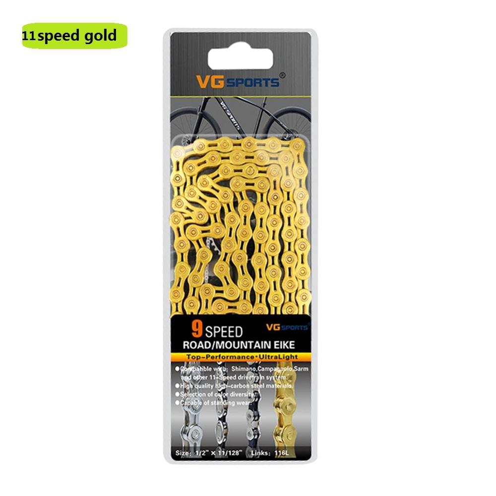 VG Sports Bicycle Chain 8 9 10 11 speed Bicycle chain silver half hollow bike chain mountain road bike full hollow chains ultral: Gold 11s