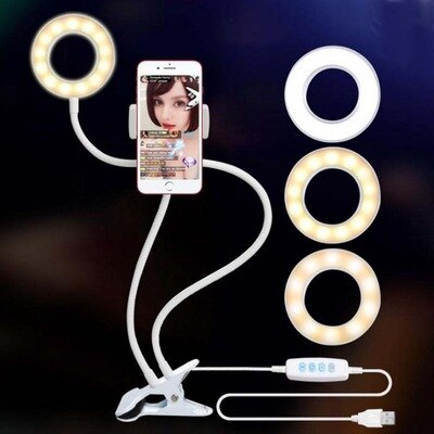 Lumière D'anneau de Selfie avec Portable Flexible Support Pour Téléphone Support Paresseux Bureau Lampe Lumière LED POUR LE flux En Direct Bureau Cuisine: White Color