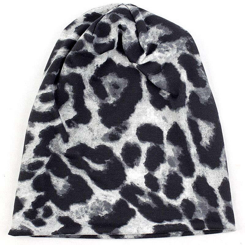 Geebro vinterhatte til kvinder mænd leopard blød bomuld polyester slouch huer hatte unisex hip hop hatte og kasketter: Grå