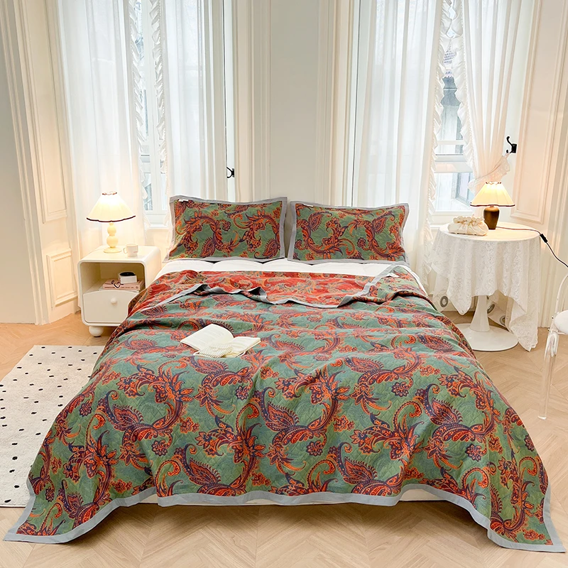 Dubbellaags bedovertrek katoenen deken Jacquard sprei garen geverfde spreien en dekbedden Beddekens Bank Handdoek Lakens: 120x200cm / Army Green