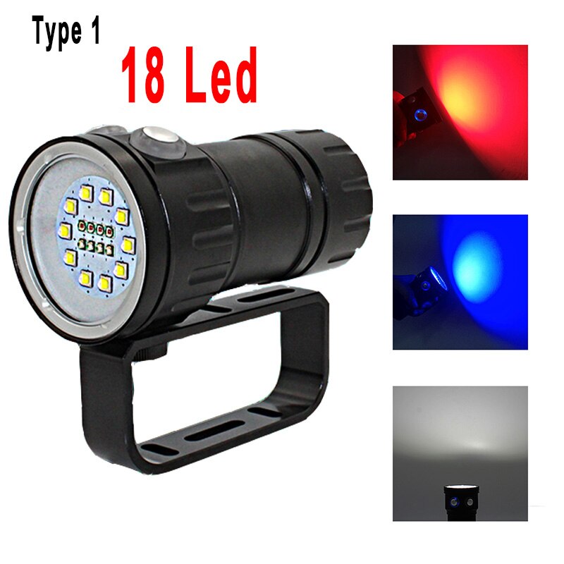Lampe de plongée sous-marine XHP90, 80M de profondeur, lampe de poche pour caméra de photographie et vidéo, bleu blanc rouge: Type 1 / without battery