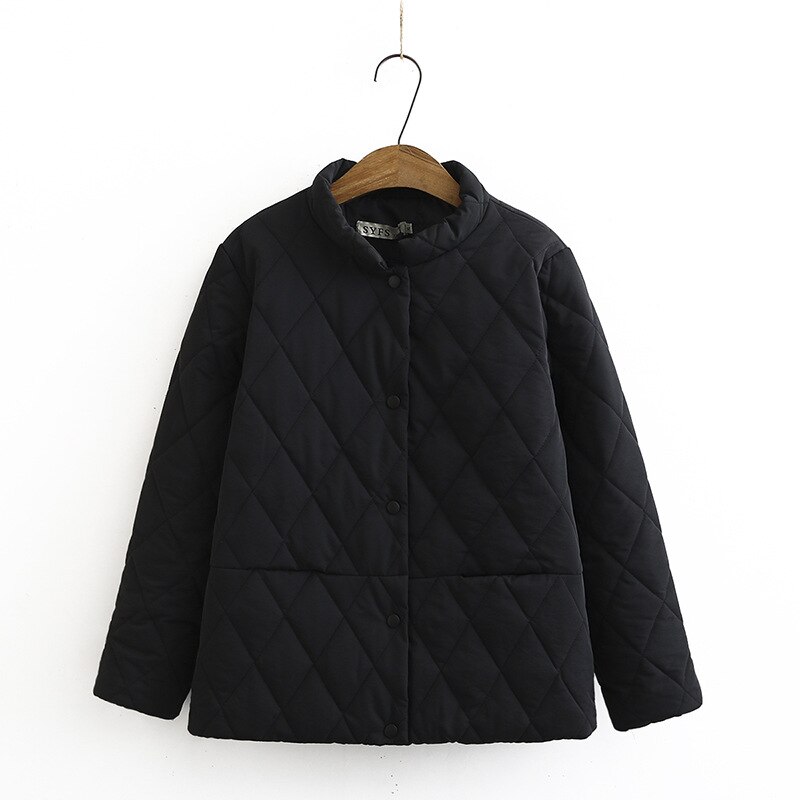 Black Big Size Short Cotton-padded Coat Long Sleeve Loose Fit Women Parkas Stand-up Collar Autumn: Black / 5XL