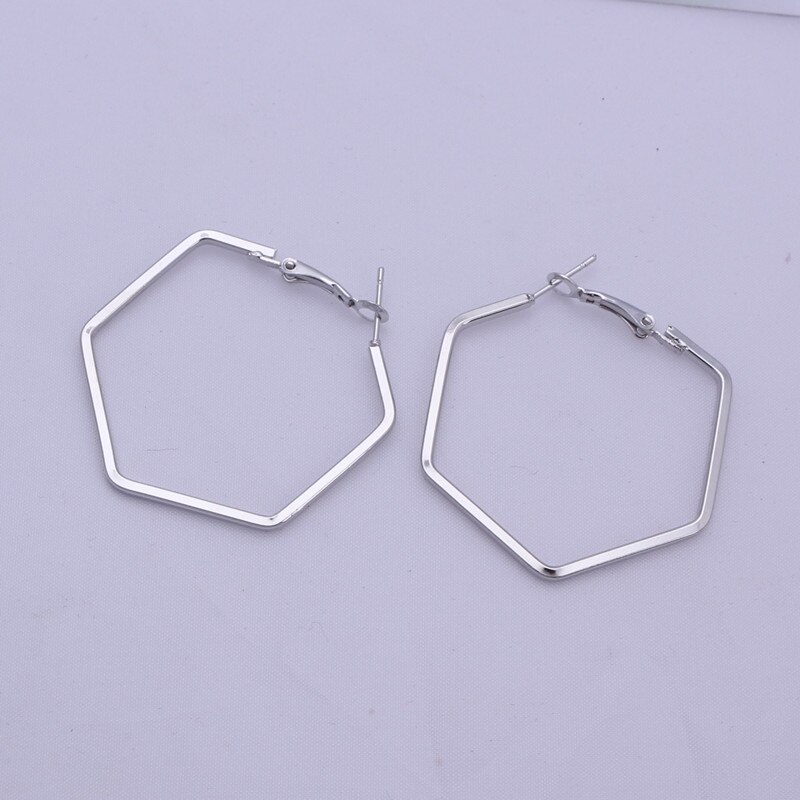 Pendientes de aro hexagonales geométricos para mujer, aretes de aleación de Metal, oro rosa, estilo Punk, 3 colores