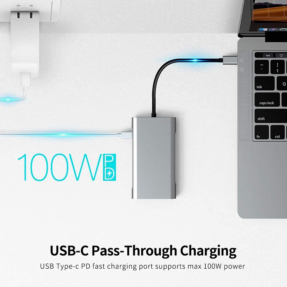 10 in 1 USB-C Multi HUB Splitter Docking 4K HDMI-compatible 1080P VGA RJ45 SD TF PD Station Laptop Docking Station Power Adapter