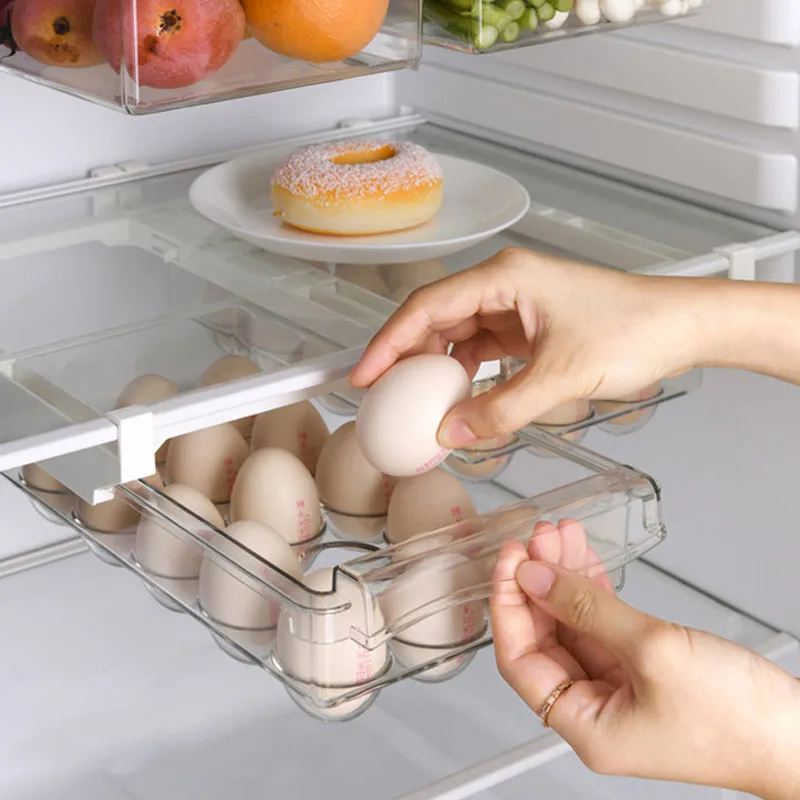 Fridge Organizer Slide Under Shelf Drawer Rack Holder Refrigerator Organizer Pantry Kitchen Organizer Fruit Food Storage Box
