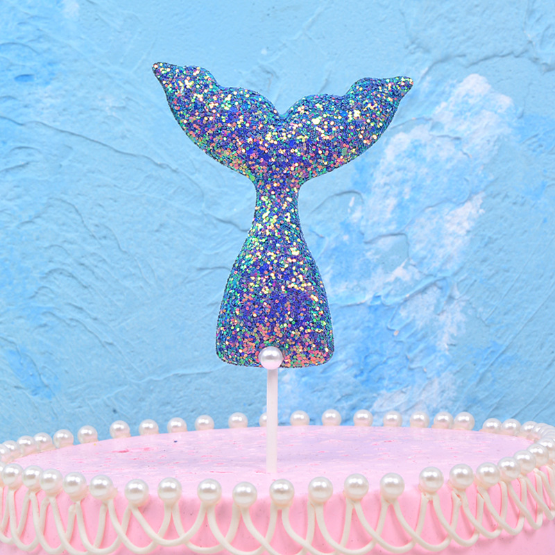 1pc sjöjungfru svans cupcake topper blå lila vit tårta flagga för sjöjungfru födelsedagsfest dekorationer barn flicka favors: Lila