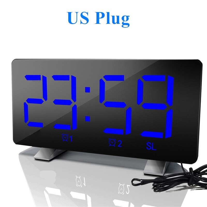 6 tums fm-radio väckarklocka stor led-skärm stöd för dubbla larm snooze tidsminnesfunktion med usb-laddningsport eu/us-kontakt: Blå-us-kontakt