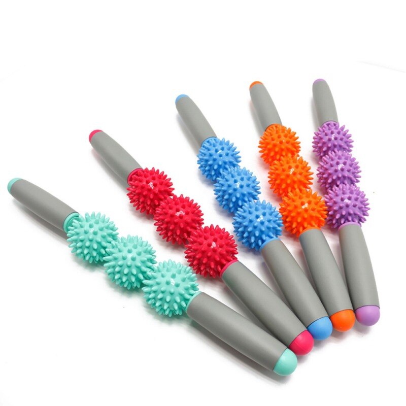 Yoga Spier Massage Roller Hoge Sterkte Stok Fitness Gym Body Taille Been Back Relax Sport Tool Met 3 Punt Spiky ballen