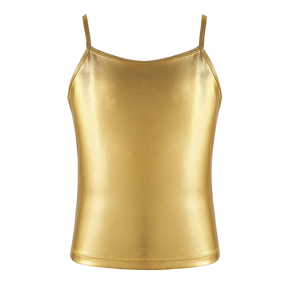 Camiseta sin mangas con tirantes finos para niños y niñas, Top metálico brillante para baile, ropa de baile, camisola de Ballet Gymanastics: 8 / Gold
