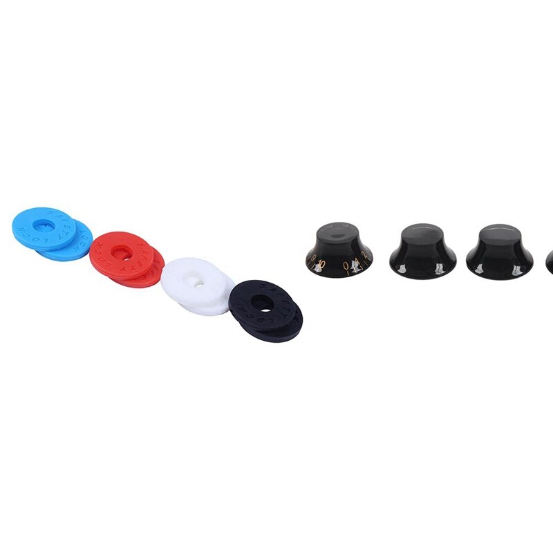 SEWS-8pcs Locks 2 Rode, 2 Blauwe, 2 Zwart, 2 Wit & 4Pcs Zwarte Hoed Gouden Lettertype Elektrische Gitaar Knoppen Voor Elektrische Gitaar