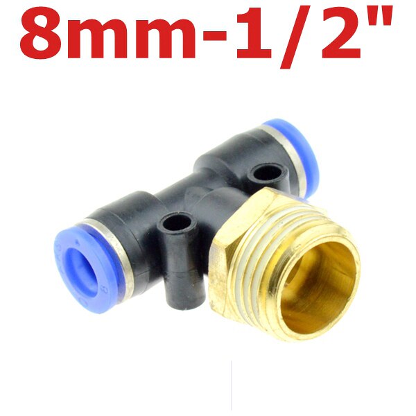 Air Connector Fitting T Shape Tee 6mm 8mm 10mm 12mm 4mm Hose Pipe to 1/8" 1/4" M5 3/8" 1/2" BSPT Male Thread Pneumatic Coupler: PB8-04