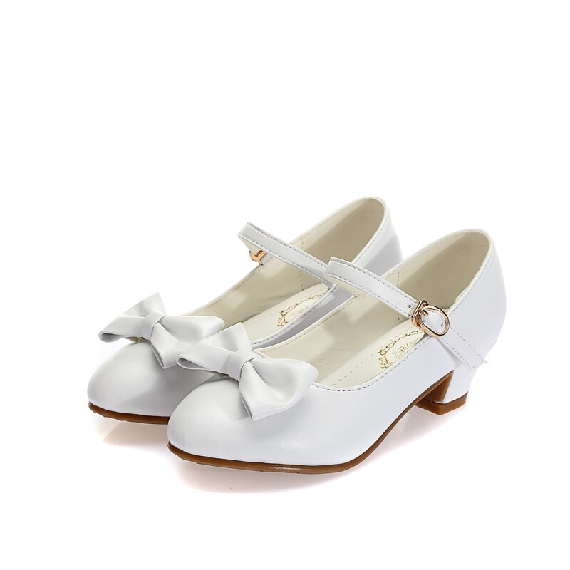 SKHEK Girls Princess Dress Shoes Bowknot Children Princess Sandals High Heels Dancing Kids Shoes size 28~37 Pink White: White / 1