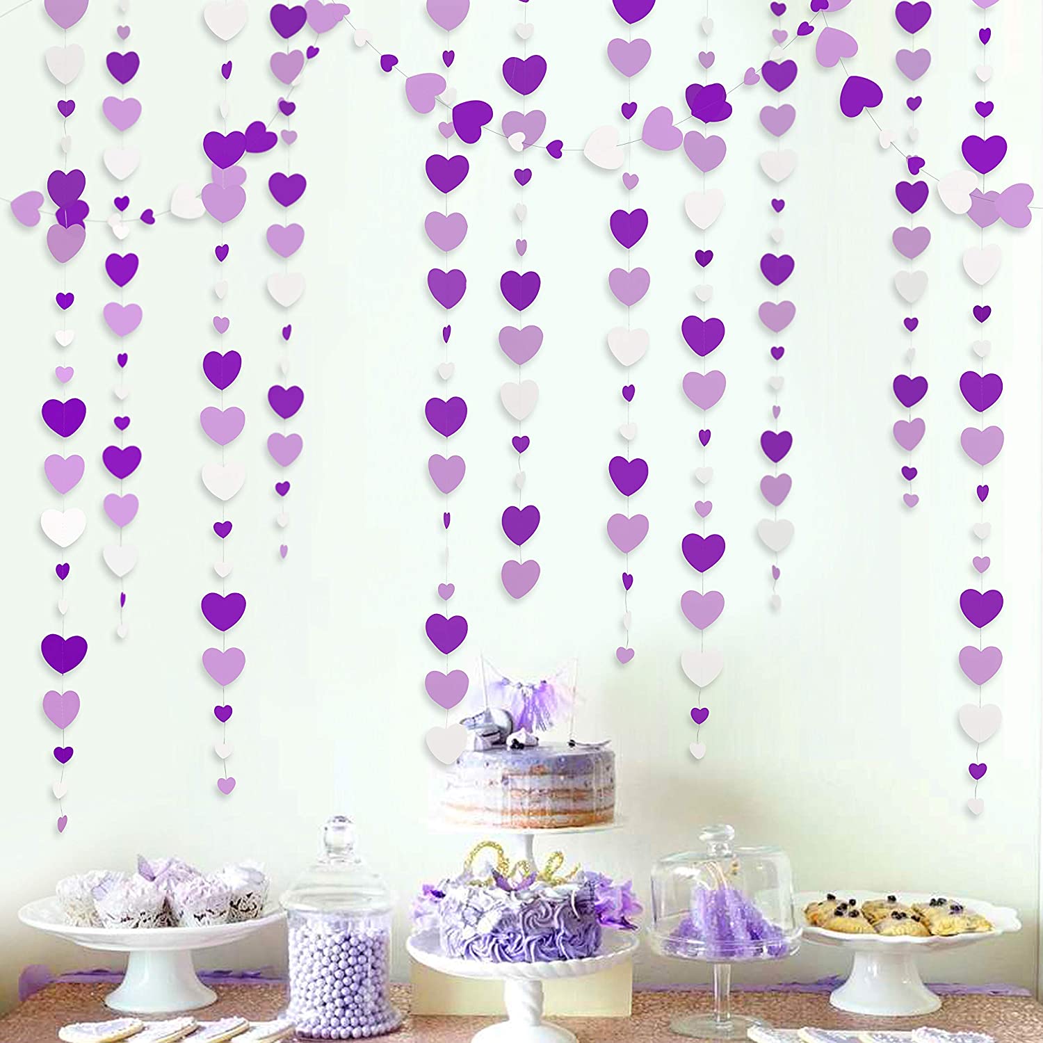 13Ft Papier Weiß Gold Liebe Herz Girlande Stromer Hängen für Bachelorette Hochzeit Braut Dusche Baby Geburtstag Party Dekorationen: Violett Weiß