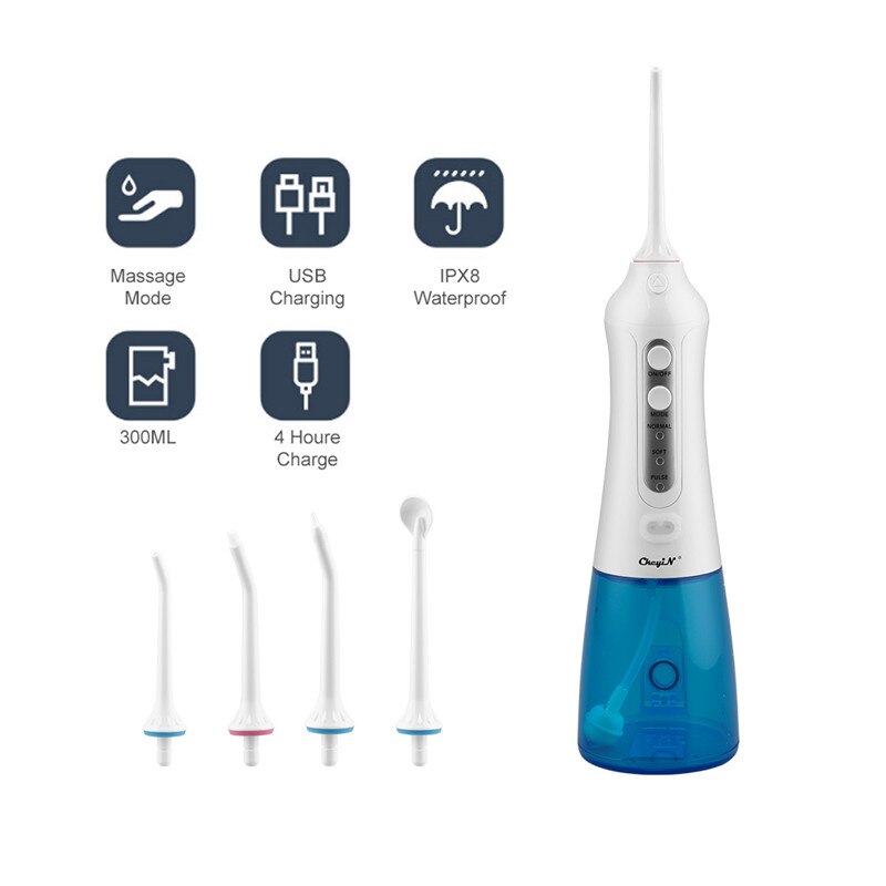 300ML USB akumulator Flosser irygator wodny wodoodporny nić dentystyczna wody 3 tryby czyszczenia zębów irygator doustny dentystyczny obrotowy dysza