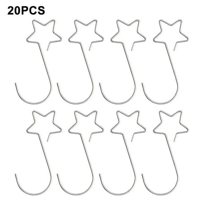 20pcs Christmas Star Hook Hanging Ornament Xmas Tree Garland Socks Holder Reusable Party Decoration Years Mall JA55: Silver