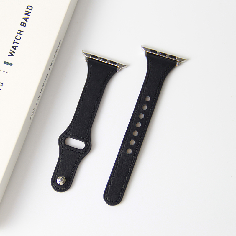Thin Leather Strap for Apple Watch Band 10 9 8 42mm 46mm 41mm 44mm 45mm 38/40mm Women Watchband Bracelet Belt iWatch 7 se 6 5 4: Black / 16mm