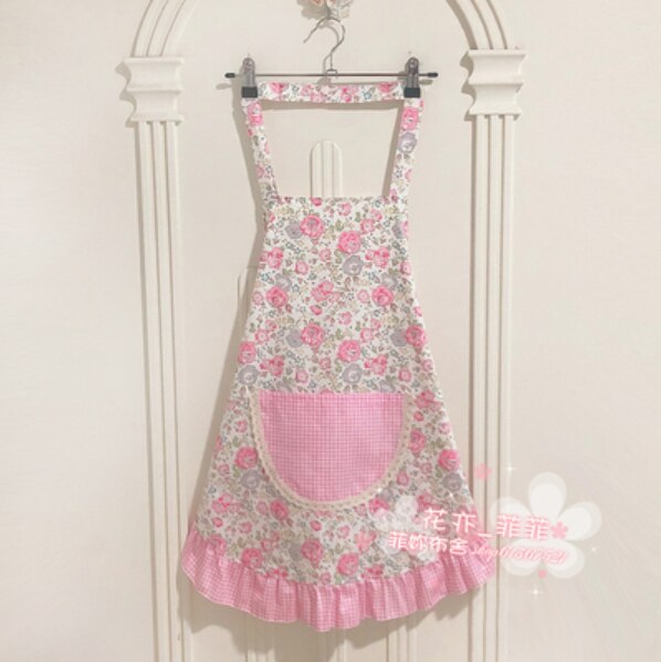 cotton cloth princess apron print floral cleaning apron kitchen aprons for women baking mats helper Sleeveless Apron: 015