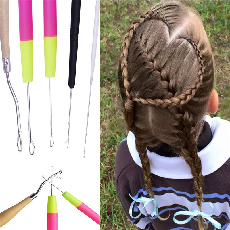 MIUSIE 5pcs/Set Plastic Crochet Needle Braiding Latch Hook Weaving Hair Dreading Hooks Tool For Braid Craft Hand Sewing Needles