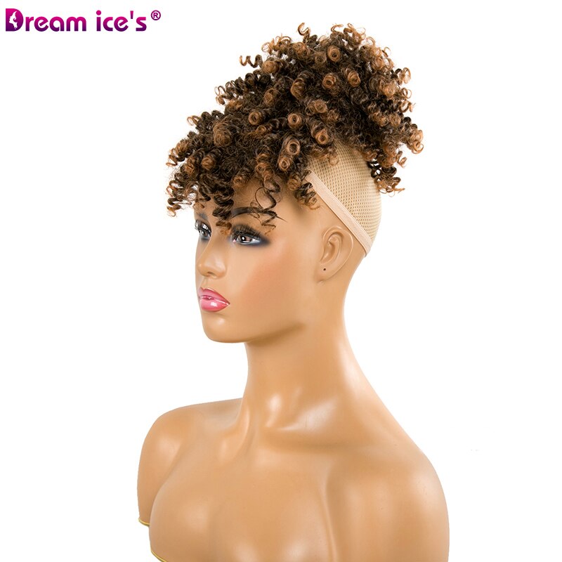 afro Crespo Dei Capelli Ricci coda di Cavallo Alta soffio clip in Parrucchino Sintetico Coulisse coda di Cavallo con La Frangetta di Capelli del Panino Estensioni: 1B30