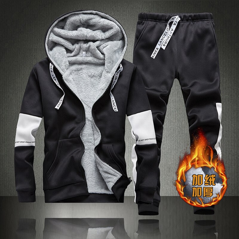 Winter Fleece Hoodies Mannen Sport Casual Hooded Warm Sweatshirts Mannelijke Dikker Trainingspak 2 Pc Mannen Moleton Masculino