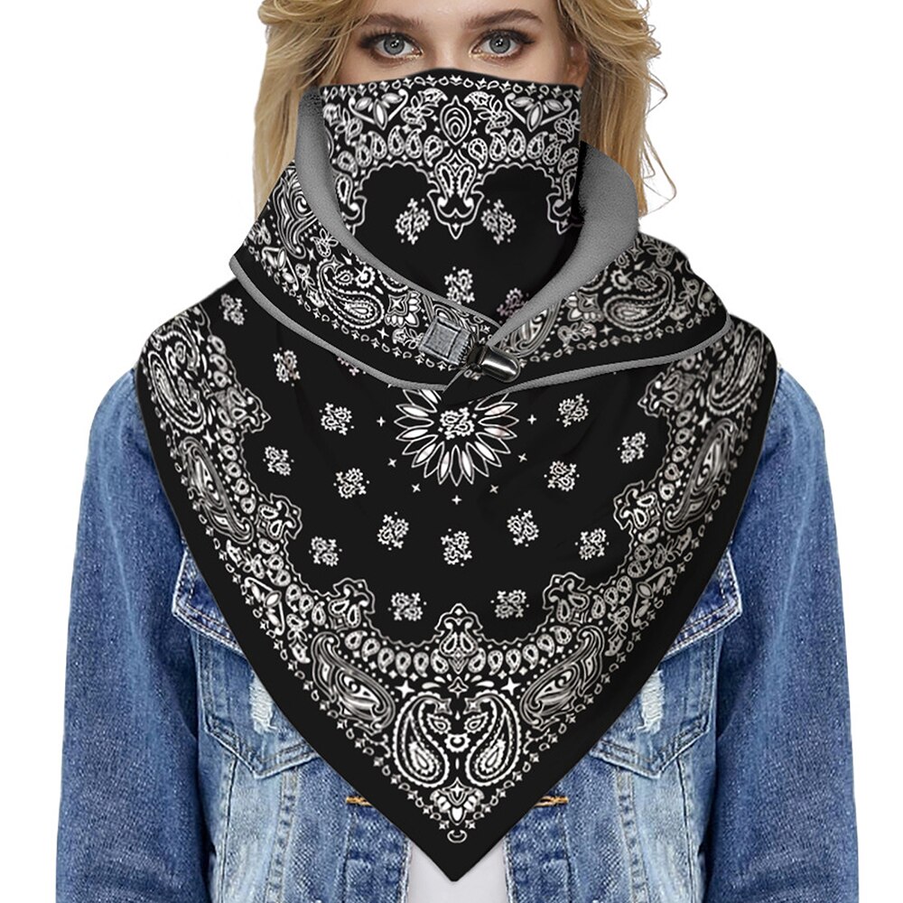 Scarf Floral Leopard Printed Fleece Scarf Winter Women Warm Wrap Ski Sportswear Triangle Women Scarves