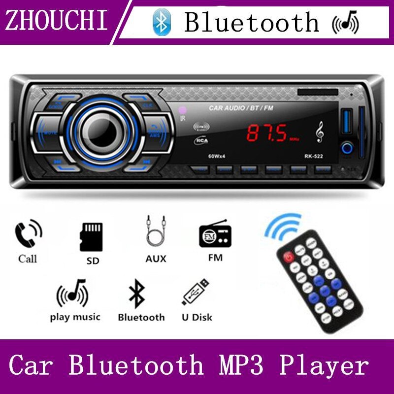 Car Radio Stereo Player Digital Bluetooth Car MP3 Player 60Wx4 FM Radio Stereo Audio Music USB/SD with In Dash AUX Input