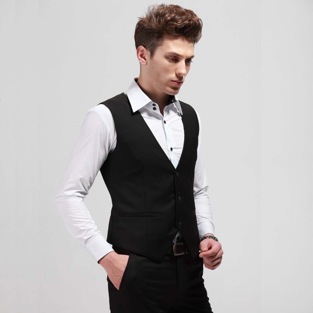 Men's Solid Vest Formal Dress Business Casual Slim Suit Vest Wedding Vest British Style Waistcoat Man Clothing