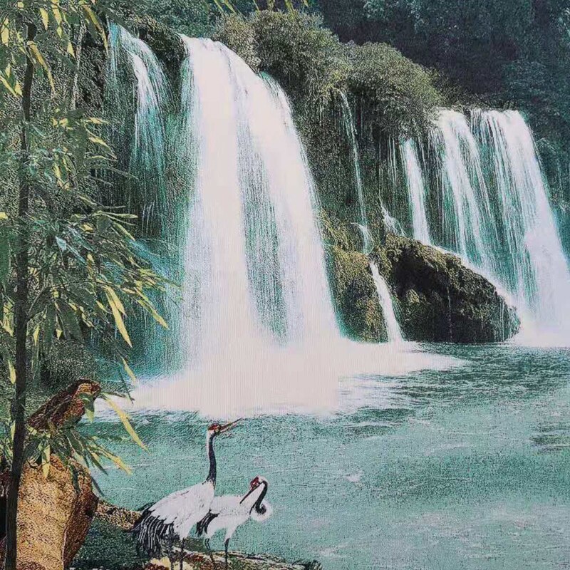 160 x 60cm /  chinees zijde borduurwerk landschapsschilderij - prachtig chinees landschapslandschap met waterval en kranen