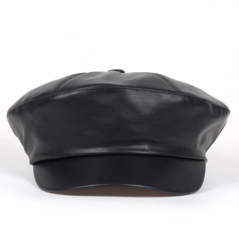 Gorros de piel sintética de para hombre y mujer, Boina negra, para primavera, Otoño e Invierno: Negro