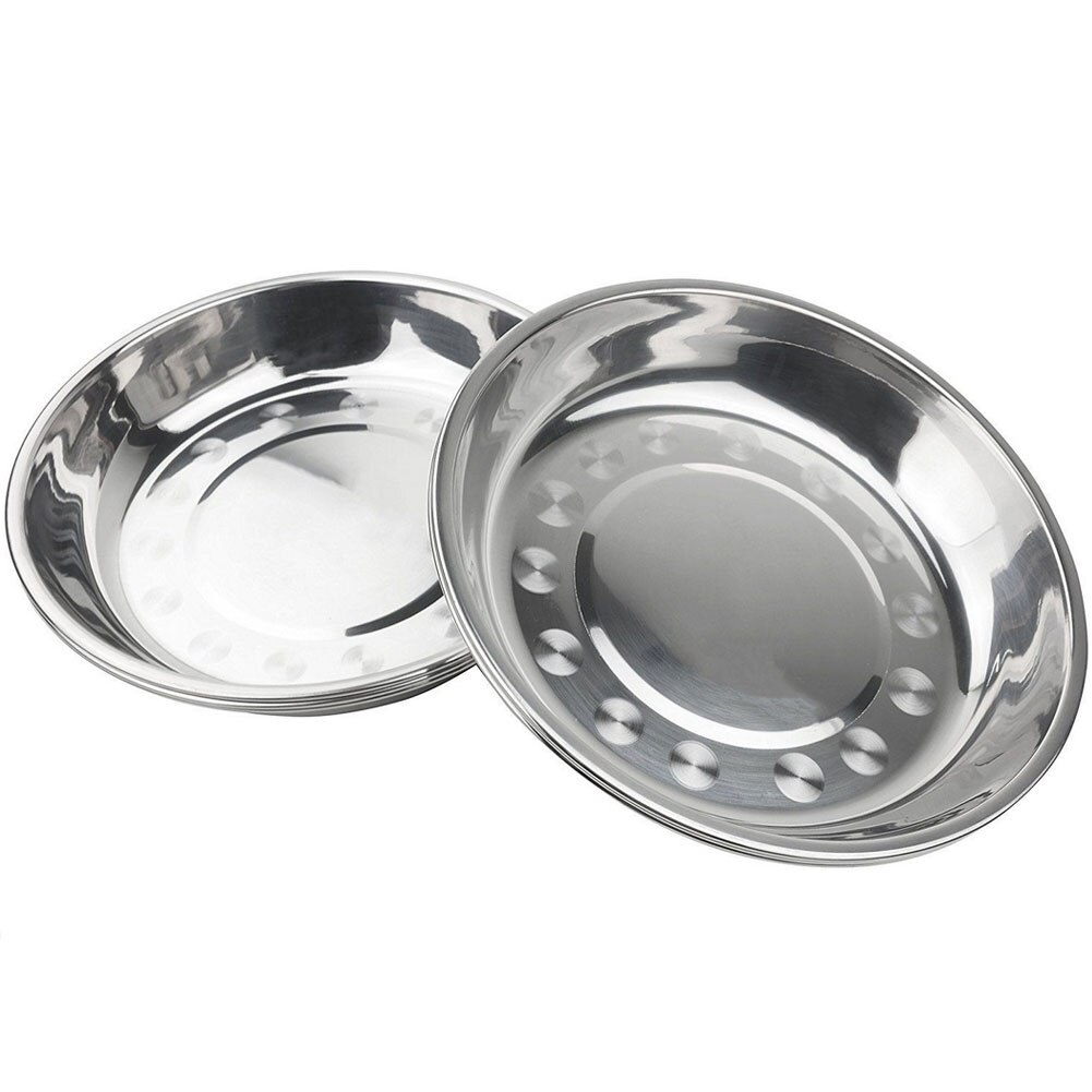 Plato de cena de acero de 17x2,2 CM, plato duradero para verduras, cocina para barbacoa, herramienta para dumplings, fruta poco profunda B K7F8