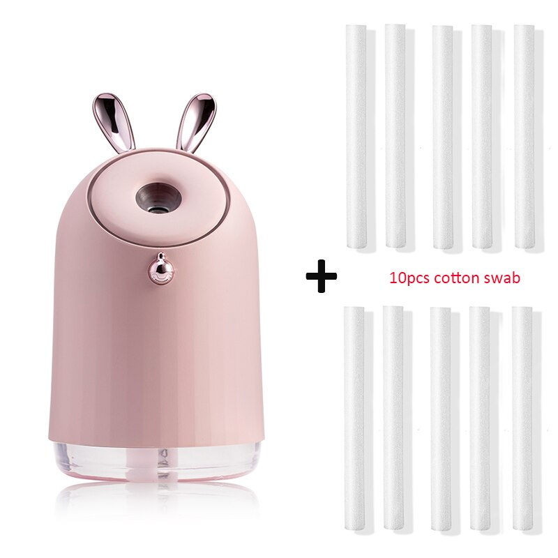 Trådløs luftfugter med 800 mah batteri ultralyd cool-mist yndig humidificador aromaterapi æterisk olie diffusor: Pink og 10 filtre