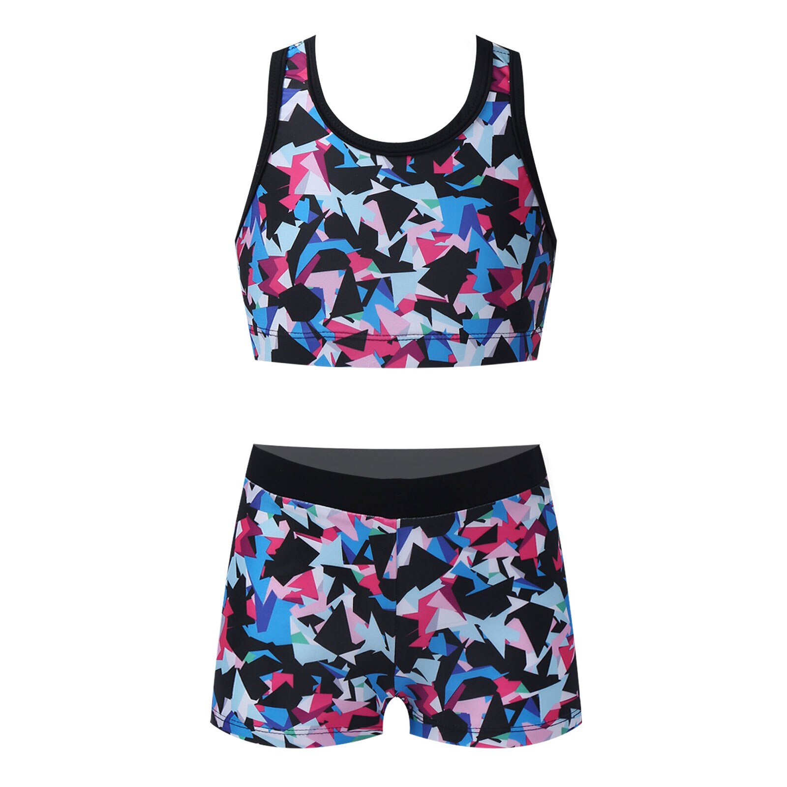 Meninas duas peças impresso maiôs de banho tanque + shorts crianças fatos de treino ballet ginásio roupas de verão das crianças fatos de banho: 14 / Colorful