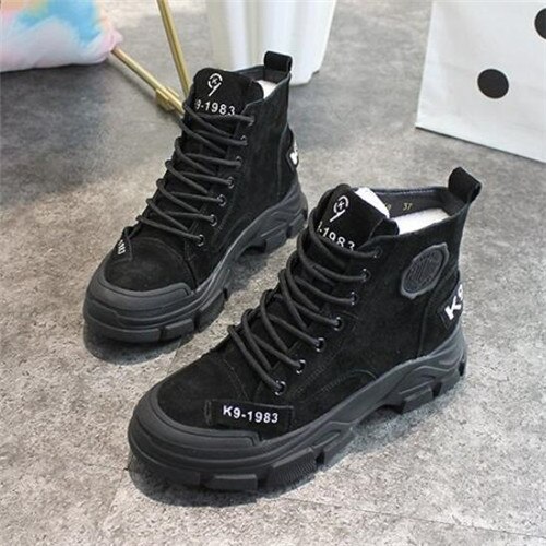 frühjahr neue damen schuhe herbst komfortable Martin leder stiefel dicken knöchel stiefel weibliche L1173: Schwarz / 35