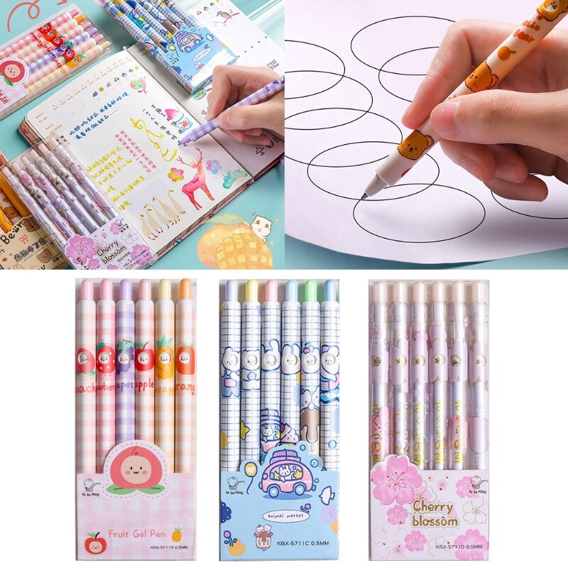 H05B Pack of 6 Exquisite Retractable Gel Ink Pens Wax Sealed 0.5mm Black Pen Sets