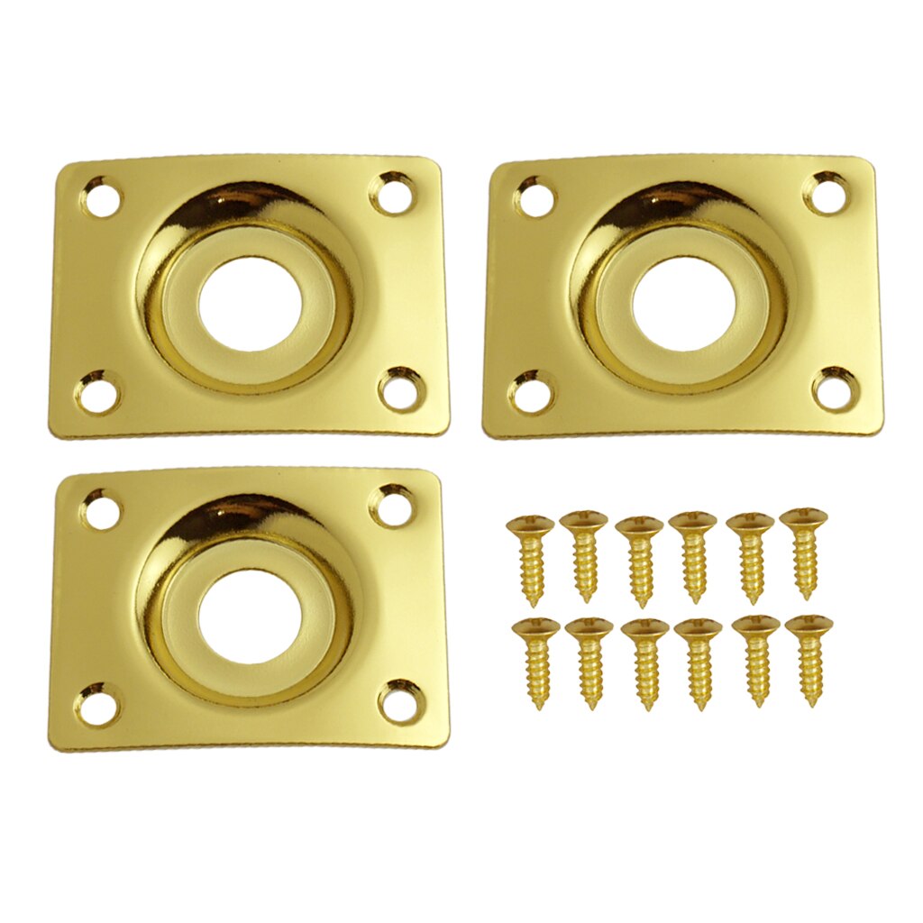 3 pcs Universal Electric Guitar Jack Base Output Socket Plate Rectangle Guitar Parts for Most Common Guitar Base: Gold