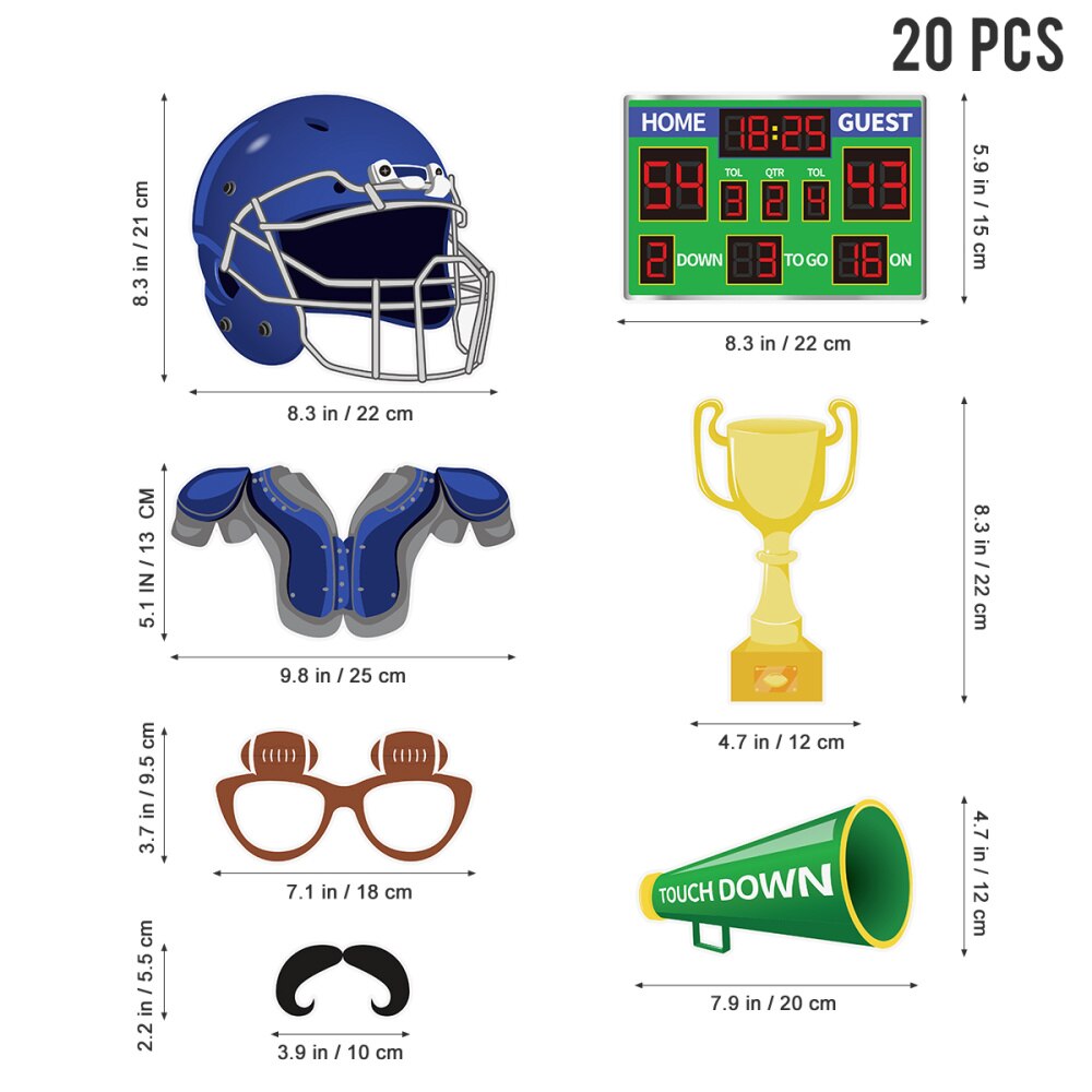 PRETYZOOM 20pcs Photo Booth Accessories Sports Football Party Decor Supplies
