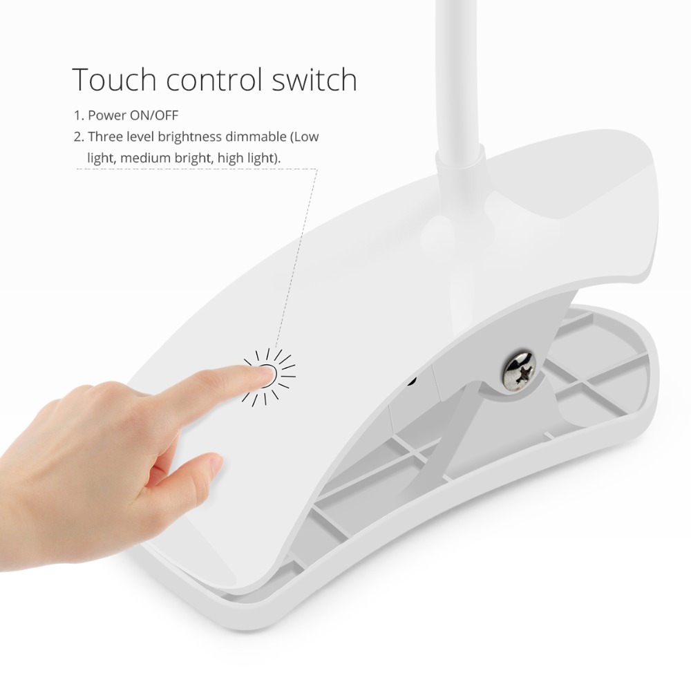 SALUOKE Leeslamp voor bed, 3 kleuren, led-klemlamp, bed, met aanraking, dimbaar, 360 graden flexibele zwanenhals, klemlamp voor bed, kinderen, USB-oplaadbaar, bedlamp, klemlamp voor studeren werken